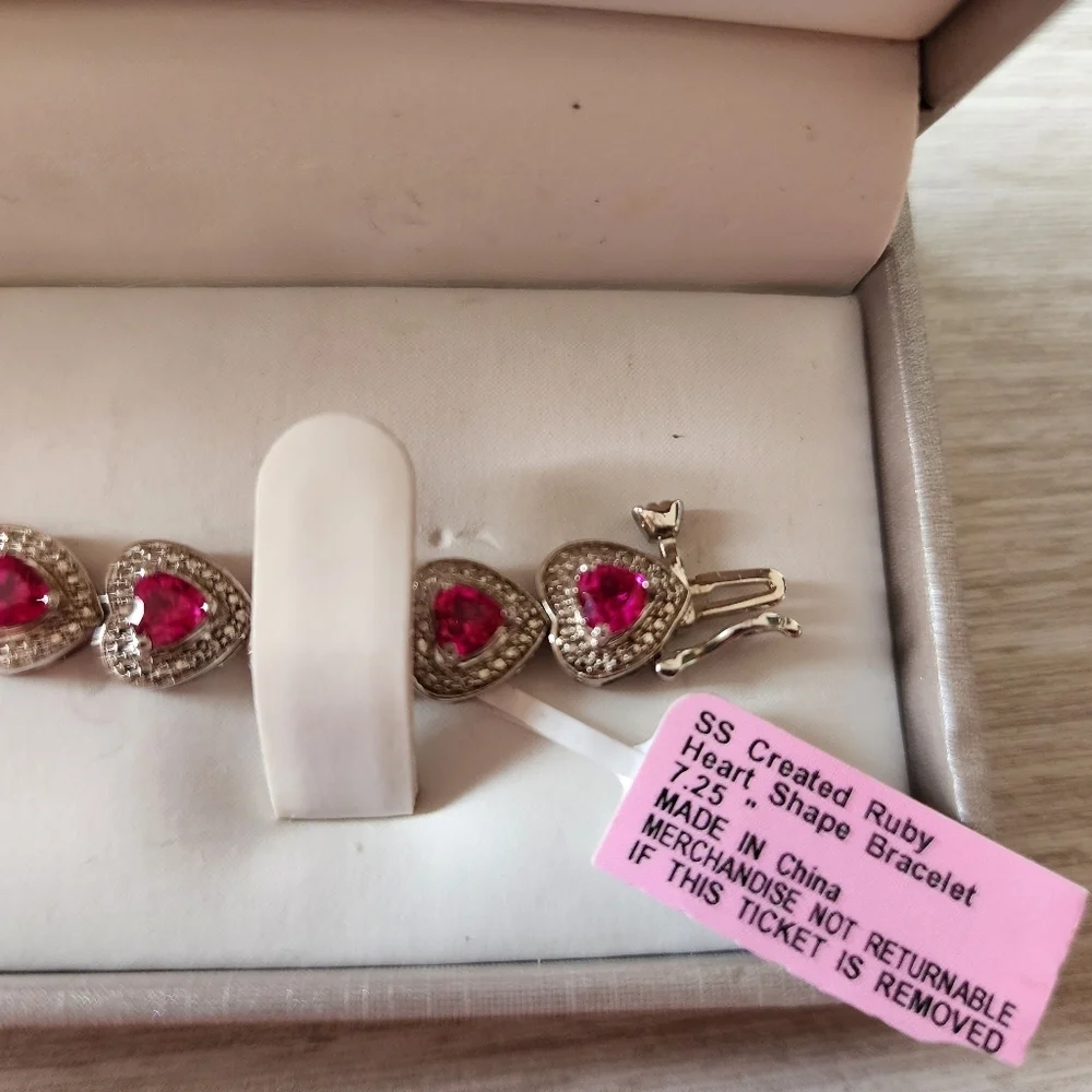 NWT SS‎ Created Ruby Heart Shaped Bracelet